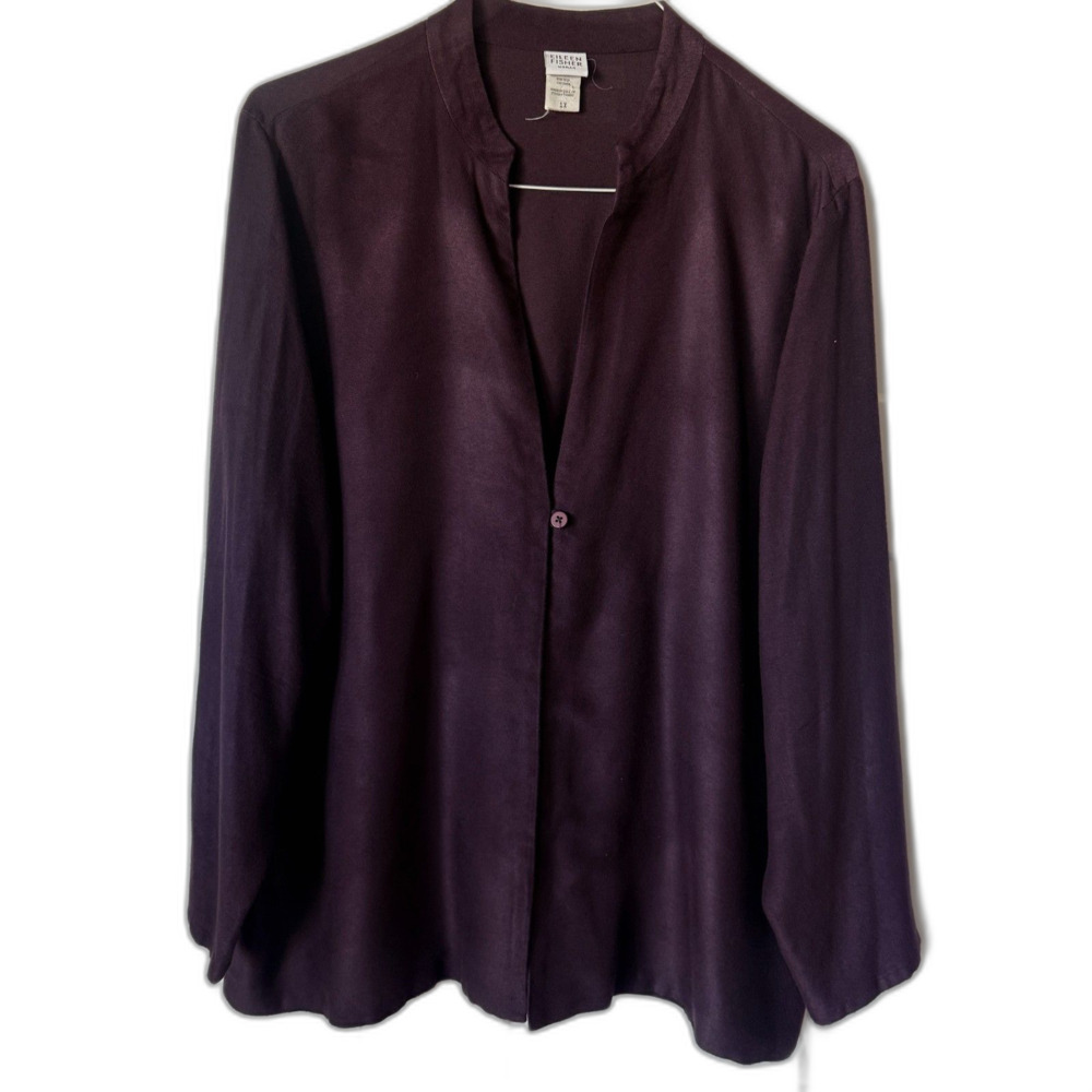 Eileen Fisher Deep Plum Single-Button Blouse Jacket Women's 1X